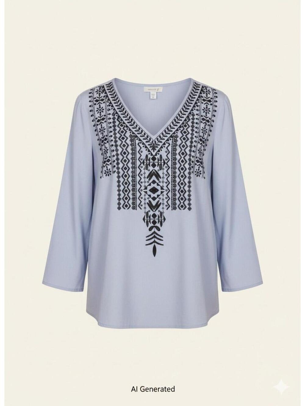 302-J. Jill Medium Tunic Blouse with Embroidery size M / PTP 21